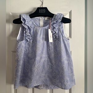 💙NWT VINEYARD VINES PRETTY, EYELET, SLEEVELESS RUFFLE BLOUSE~XS